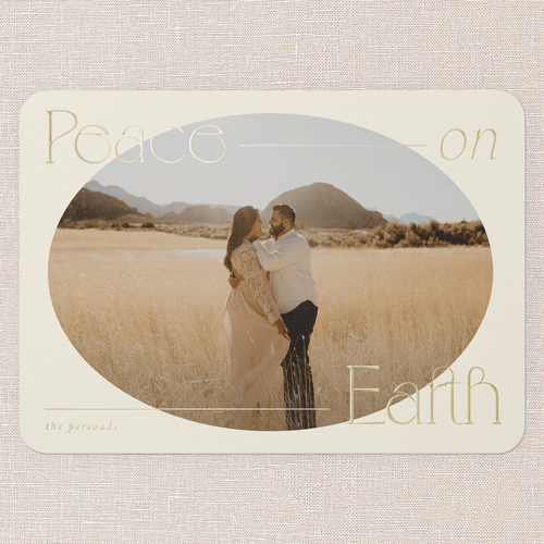 Plentiful Peace Religious Christmas Card, Beige, Gold Foil, 5x7, Religious, Matte, Personalized Foil Cardstock, Rounded, Antique White