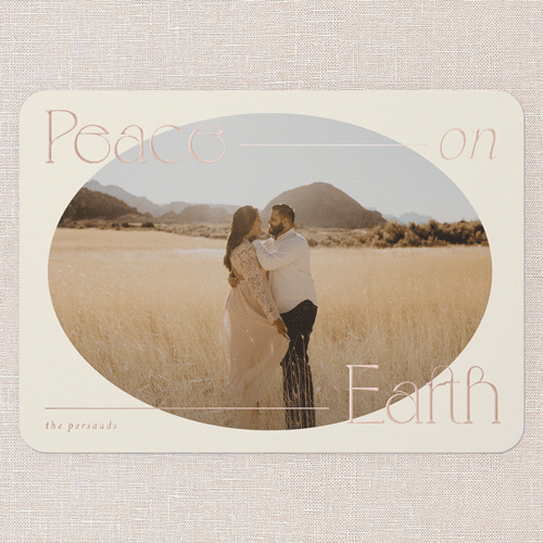 Plentiful Peace Religious Christmas Card, Rose Gold Foil, Beige, 5x7, Religious, Matte, Personalized Foil Cardstock, Rounded, Antique White