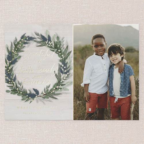 Riveting Wreath Religious Christmas Card, Gold Foil, Grey, 5x7, Religious, Matte, Personalized Foil Cardstock, Square, Whisper Gray