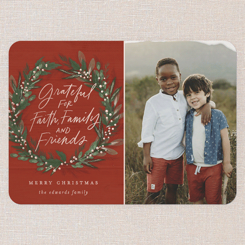 Riveting Wreath Religious Christmas Card, Red, Rose Gold Foil, 5x7, Religious, Matte, Personalized Foil Cardstock, Rounded, Radish