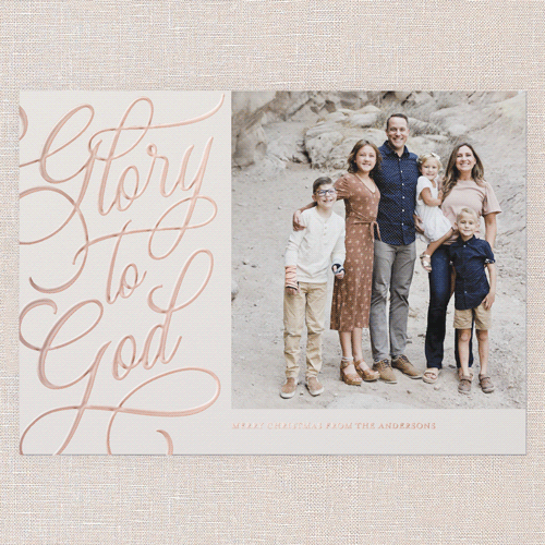 Glory Glistening Religious Christmas Card, Rose Gold Foil, Beige, 5x7, Religious, Matte, Personalized Foil Cardstock, Square, Cream