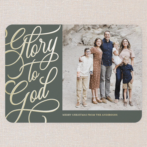 Glory Glistening Religious Christmas Card, Green, Gold Foil, 5x7, Religious, Matte, Personalized Foil Cardstock, Rounded, Green