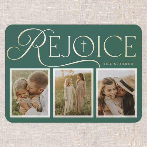 Radiant Rejoice Religious Christmas Card, Gold Foil, Green, 5x7, Religious, Matte, Personalized Foil Cardstock, Rounded, Tropical