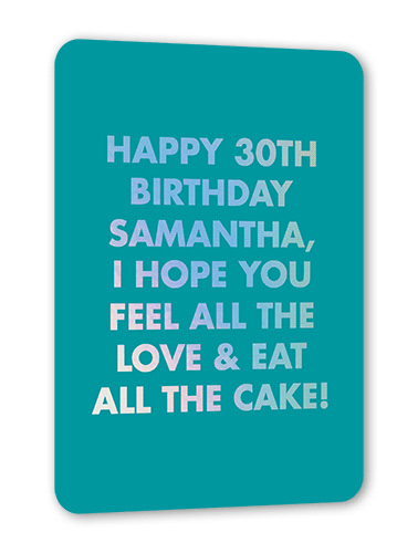Bold Message Birthday Card, Iridescent Foil, Blue, 5x7, Matte, Personalized Foil Cardstock, Rounded