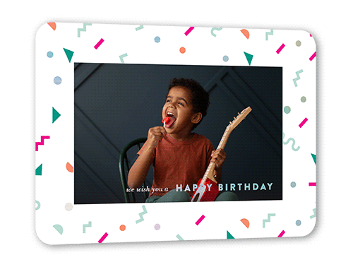 Nineties Confetti Birthday Card, Pink, Iridescent Foil, 5x7, Matte, Personalized Foil Cardstock, Rounded, Magenta