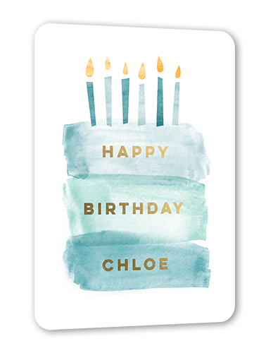 Painted Cake Birthday Card, Blue, Gold Foil, 5x7, Matte, Personalized Foil Cardstock, Rounded