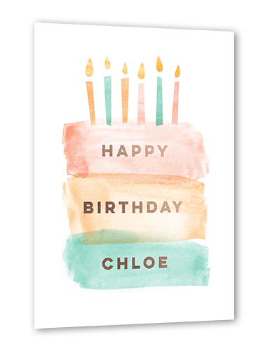 Painted Cake Birthday Card, Rose Gold Foil, Yellow, 5x7, Matte, Personalized Foil Cardstock, Square