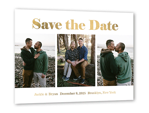Iconic Type Save The Date, White, Gold Foil, 5x7, Matte, Personalized Foil Cardstock, Square