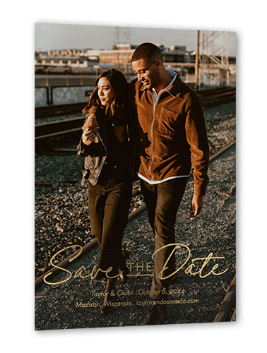 Fun Classic Save The Date, Gray, Gold Foil, 5x7, Matte, Personalized Foil Cardstock, Square