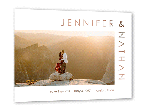 Around The Corner Save The Date, Rose Gold Foil, White, 5x7, Write Your Own, Matte, Personalized Foil Cardstock, Square