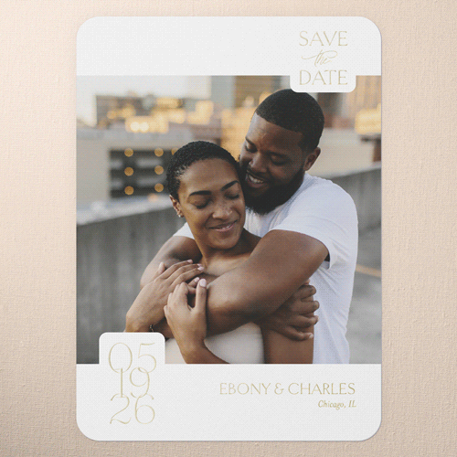 Lovely Essence Save The Date, Gold Foil, White, 5x7, Matte, Personalized Foil Cardstock, Rounded, White
