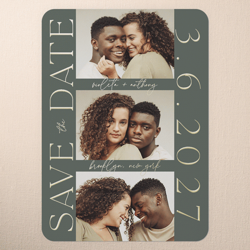 Ethereal Engagement Save The Date, Gold Foil, Green, 5x7, Matte, Personalized Foil Cardstock, Rounded