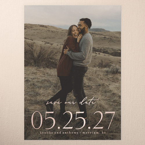 Date Saved Save The Date, White, Rose Gold Foil, 5x7, Matte, Personalized Foil Cardstock, Square, White