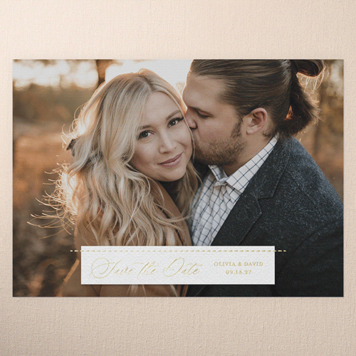 Wedding Bliss Save The Date, White, Gold Foil, 5x7, Matte, Personalized Foil Cardstock, Square