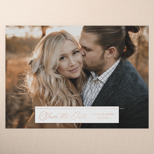 Wedding Bliss Save The Date, Rose Gold Foil, White, 5x7, Matte, Personalized Foil Cardstock, Square, White