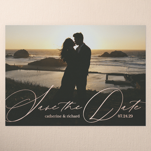 Sunset Promise Save The Date, White, Rose Gold Foil, 5x7, Matte, Personalized Foil Cardstock, Square, White