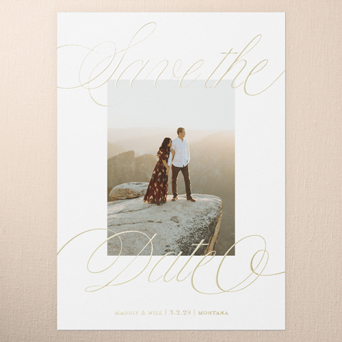 Marvelous Moment Save The Date, Gold Foil, White, 5x7, Matte, Personalized Foil Cardstock, Square, White