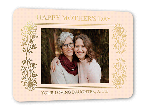 Flowery Frame Mother's Day, Gold Foil, Beige, 5x7, Matte, Personalized Foil Cardstock, Rounded