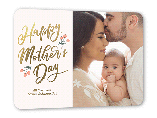 Fabulous Florals Mother's Day, Gold Foil, Pink, 5x7, Matte, Personalized Foil Cardstock, Rounded