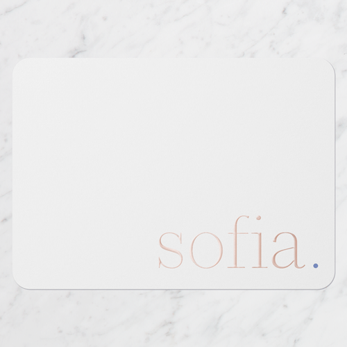 Clean Moniker Personal Stationery Digital Foil Card, White, Rose Gold Foil, 5x7, Matte, Personalized Foil Cardstock, Rounded
