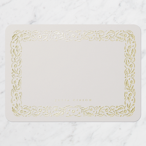 Floral Form Personal Stationery Digital Foil Card, Gold Foil, Grey, 5x7, Matte, Personalized Foil Cardstock, Rounded