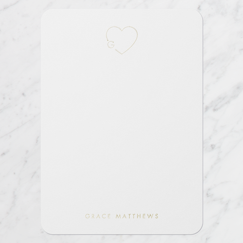 Heart Charm Personal Stationery Digital Foil Card, Gold Foil, White, 5x7, Matte, Personalized Foil Cardstock, Rounded