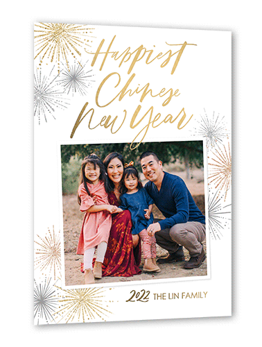 Bold Fireworks Lunar New Year Card, Gold Foil, White, 5x7, Matte, Personalized Foil Cardstock, Square, White