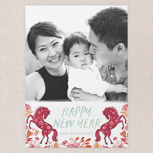 Dragon Flowers Lunar New Year Card, Iridescent Foil, White, 5x7, Matte, Personalized Foil Cardstock, Square, White