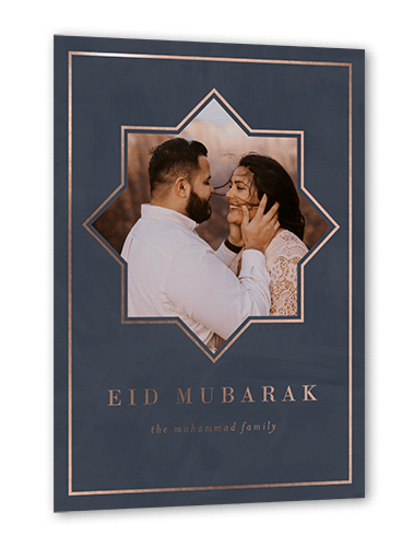Star Photo Eid Card, Rose Gold Foil, Blue, 5x7, Matte, Personalized Foil Cardstock, Square