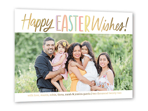 Easter Wishes Easter Card, White, Gold Foil, 5x7, Matte, Personalized Foil Cardstock, Square