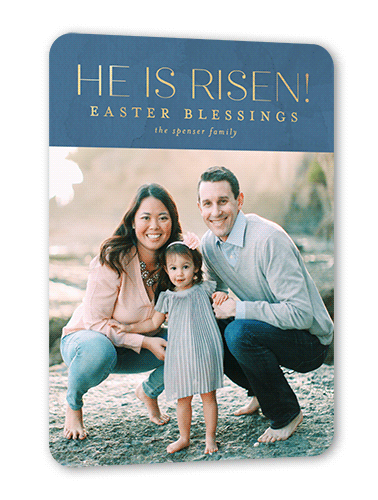 Traditional Blessings Easter Card, Gold Foil, Blue, 5x7, Matte, Personalized Foil Cardstock, Rounded