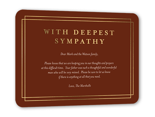 Candescent Condolences Sympathy, Gold Foil, Red, 5x7, Matte, Personalized Foil Cardstock, Rounded