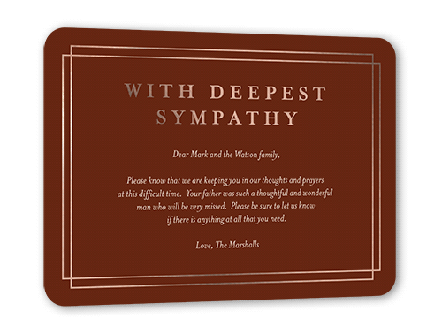 Candescent Condolences Sympathy, Red, Rose Gold Foil, 5x7, Matte, Personalized Foil Cardstock, Rounded, Velvet