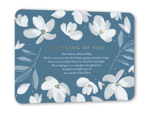 Flowery Flourishes Sympathy, Blue, Gold Foil, 5x7, Matte, Personalized Foil Cardstock, Rounded