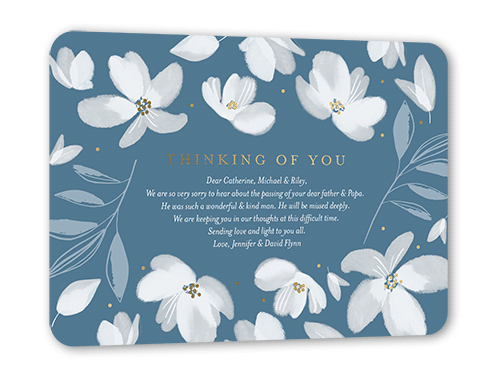 Flowery Flourishes Sympathy, Gold Foil, Blue, 5x7, Matte, Personalized Foil Cardstock, Rounded, Silver Lake