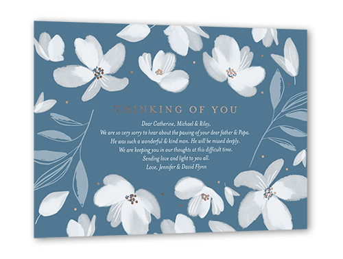 Flowery Flourishes Sympathy, Blue, Rose Gold Foil, 5x7, Matte, Personalized Foil Cardstock, Square, Silver Lake