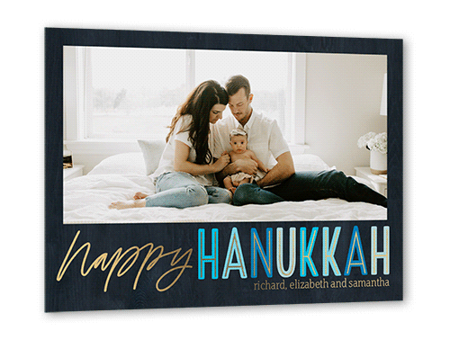 Joy Type Hanukkah Card, Gold Foil, Black, 5x7, Hanukkah, Matte, Personalized Foil Cardstock, Square