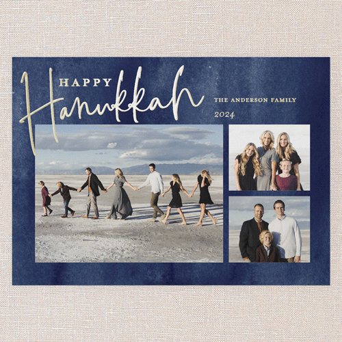 Painted Snow Hanukkah Card, Gold Foil, Blue, 5x7, Hanukkah, Matte, Personalized Foil Cardstock, Square