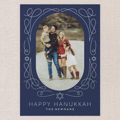 Gilded Swirl Frame Hanukkah Card, Blue, Iridescent Foil, 5x7, Hanukkah, Matte, Personalized Foil Cardstock, Square, Nautical