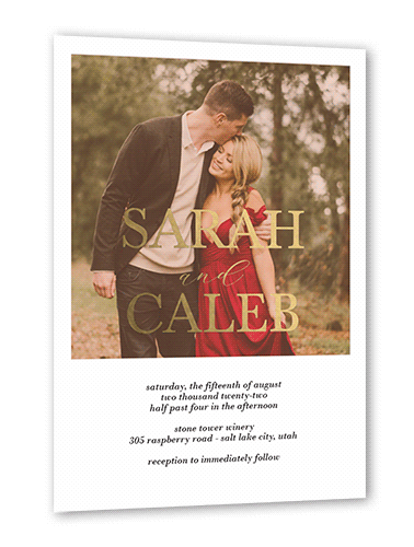 Brilliant Overlay Wedding Invitation, Gold Foil, Beige, 5x7, Matte, Personalized Foil Cardstock, Square, Pueblo