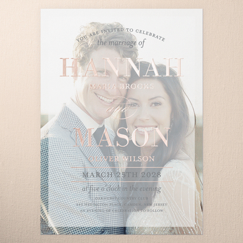 Divine Elegance Wedding Invitation, Rose Gold Foil, White, 5x7, Matte, Personalized Foil Cardstock, Square