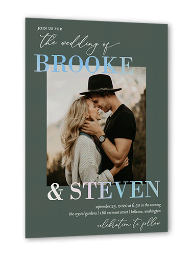 Modern Photo Wedding Invitation, Beige, Iridescent Foil, 5x7, Matte, Personalized Foil Cardstock, Square
