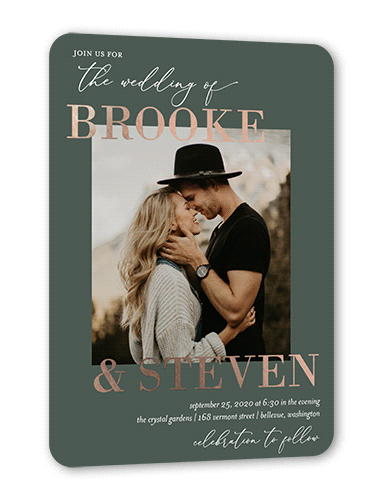 Modern Photo Wedding Invitation, Rose Gold Foil, Beige, 5x7, Matte, Personalized Foil Cardstock, Rounded