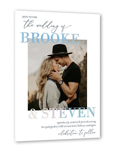 Modern Photo Wedding Invitation, Iridescent Foil, White, 5x7, Matte, Personalized Foil Cardstock, Square