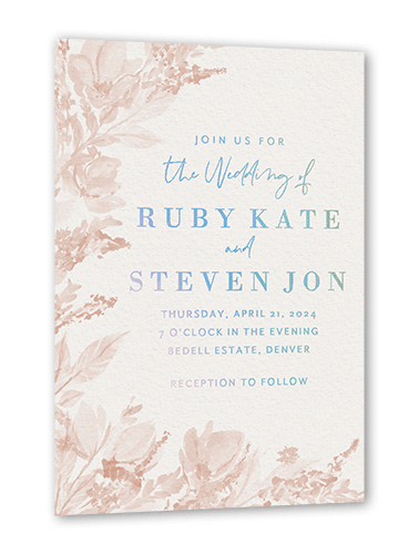 Dusty Blooms Wedding Invitation, Iridescent Foil, Pink, 5x7, Matte, Personalized Foil Cardstock, Square, Desert Rose