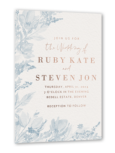Dusty Blooms Wedding Invitation, Rose Gold Foil, Blue, 5x7, Matte, Personalized Foil Cardstock, Square