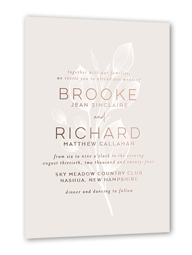 Novel Matrimony Wedding Invitation, Rose Gold Foil, Grey, 5x7, Matte, Personalized Foil Cardstock, Square, Whisper Gray