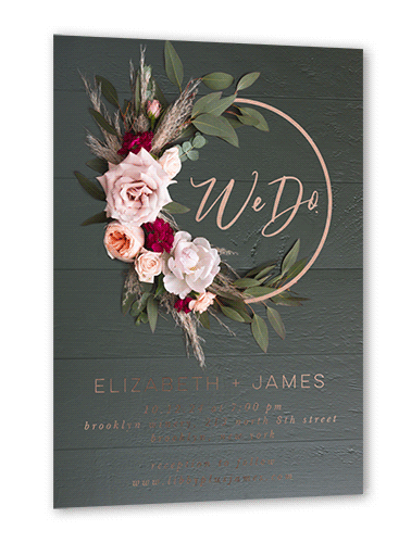 Dark Florals Wedding Invitation, Beige, Rose Gold Foil, 5x7, Matte, Personalized Foil Cardstock, Square