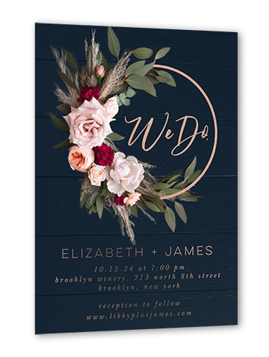 Dark Florals Wedding Invitation, Square Corners