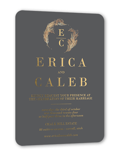 Autumn Grass Wedding Invitation, Gold Foil, Grey, 5x7, Matte, Personalized Foil Cardstock, Rounded